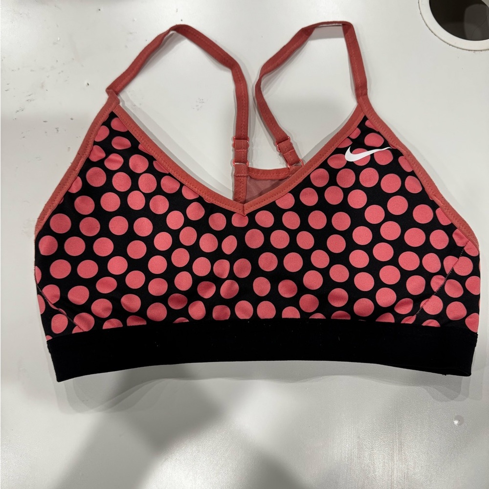 Nike Women's Sports Bra - Black and Pink Polka Dots